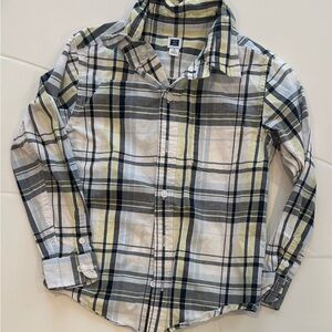 Size 4 Janie & Jack White/Yellow/Light Blue/Navy Button Down Shirt